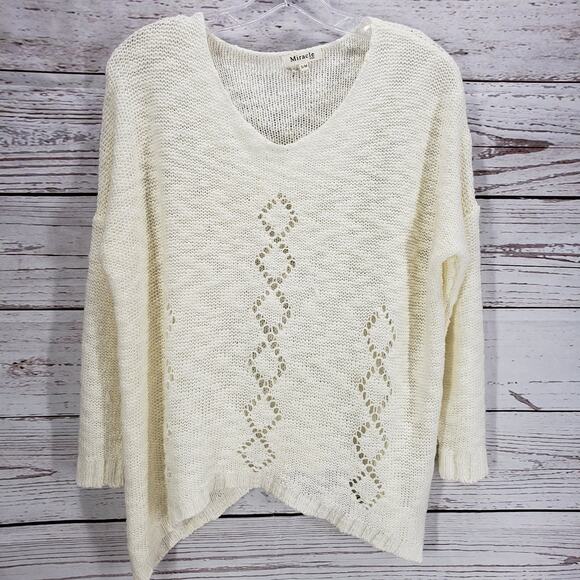 Miracle Women's Ivory Knit Wool Blend Sweater Top Size S/M - Picture 1 of 11